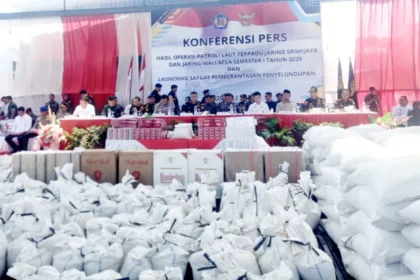Konferensi pers penutupan operasi patroli laut terpadu semester I Jaring Sriwijaya dan Jaring Wallacea | Foto: Ami
